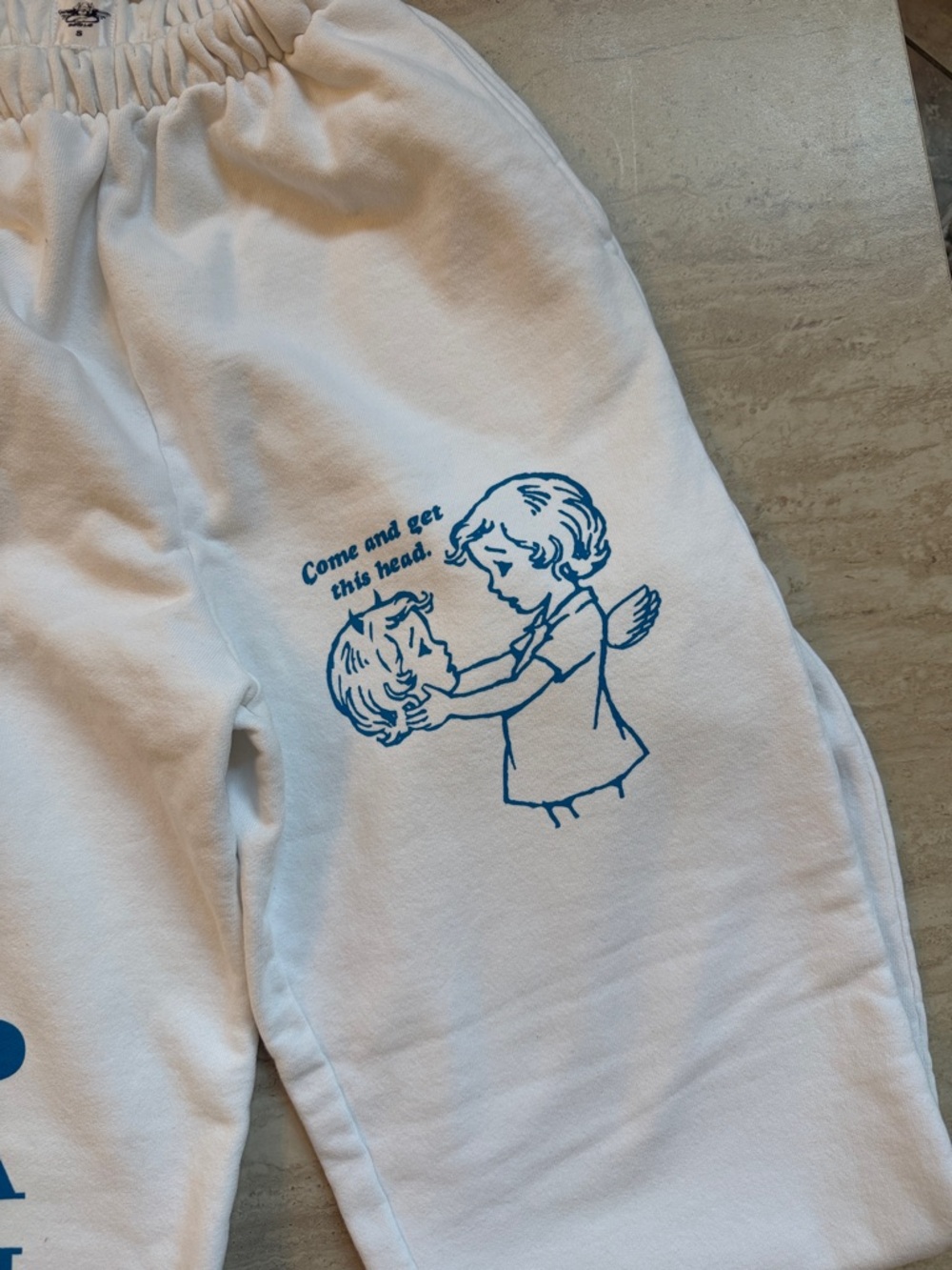 Boys Lie White Track Pants with Blue Graphic - Picture 2 of 7